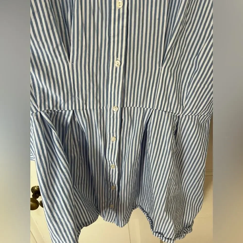 Abercrombie and Fitch Long-Sleeve Poplin Shirt Dress Striped Blue White - Picture 9 of 9